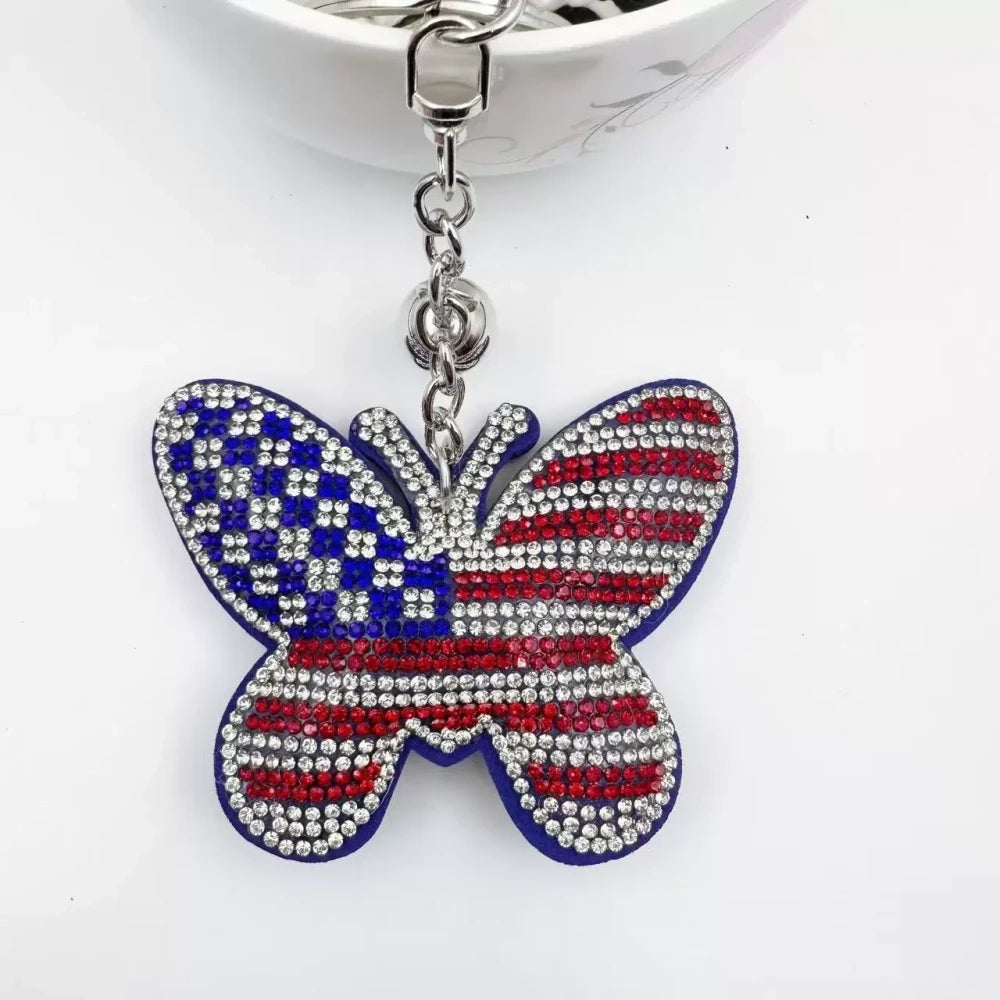 Assorted USA flag rhinestone fancy bead charms in butterfly, heart, Texas, purse, and waving flag shapes - 7