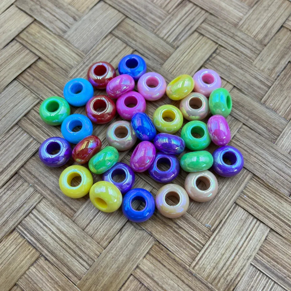Assorted mixed-color iridescent acrylic spacer beads with glossy finish and large holes