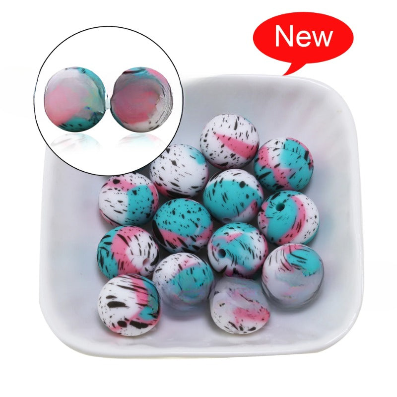 Leopard Print Water Transfer Silicone Beads-50PCS