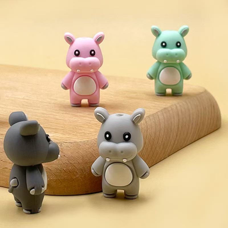 3D Colorful Cute Baby Hippo Beads-10PCS