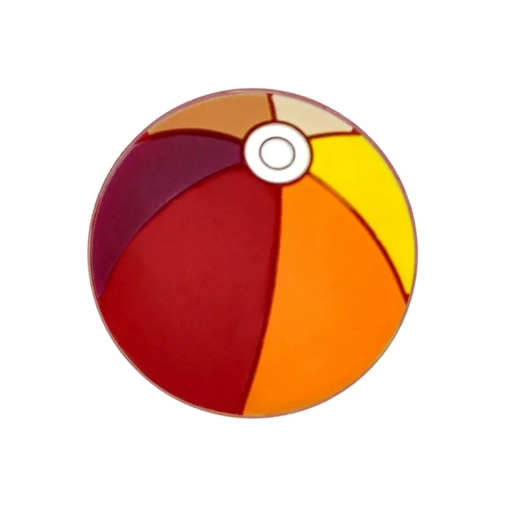 Colorful beach ball silicone focal beads in assorted multicolor designs including blue, red, purple, and teal panels with white center detail, shown in a pile on white background. - 1