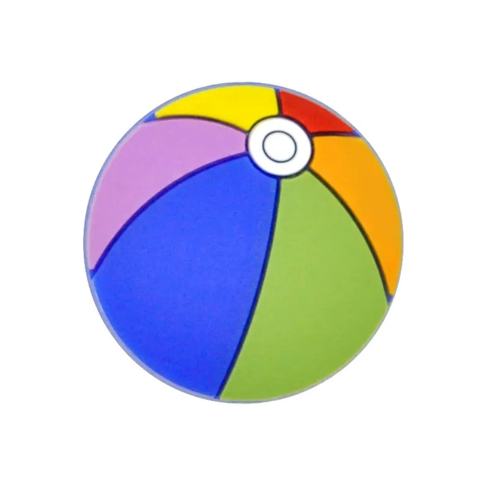 Colorful beach ball silicone focal beads in assorted multicolor designs including blue, red, purple, and teal panels with white center detail, shown in a pile on white background. - 3