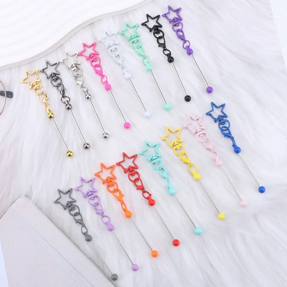 Beadable Colorful Star Shaped Metal Keychain for DIY