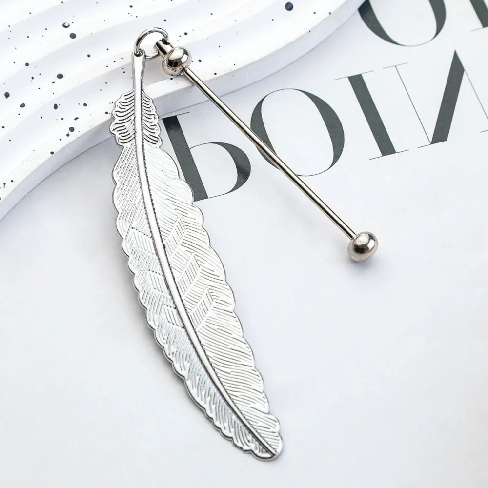 Beadable Feather Metal Bookmark for DIY