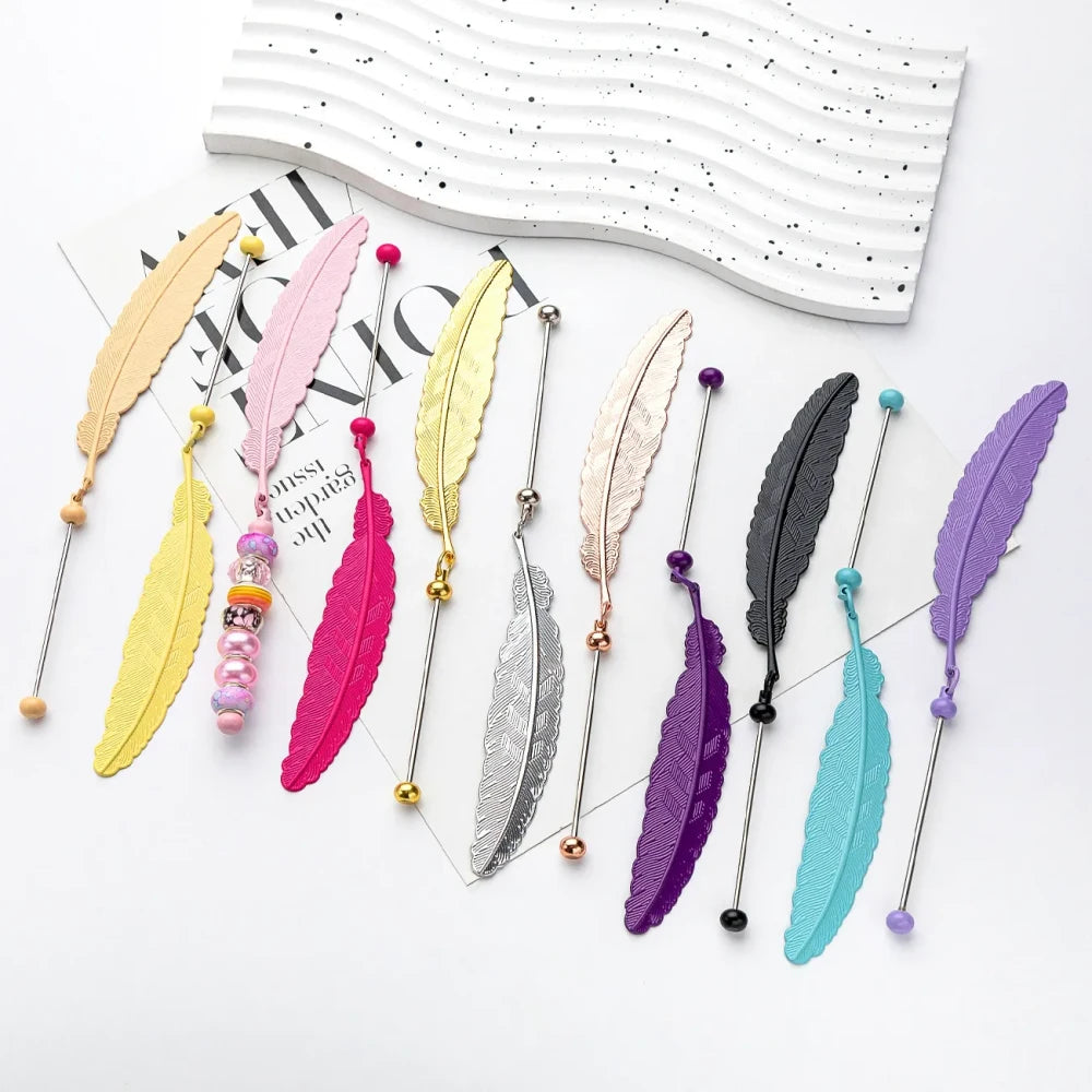 Beadable Feather Metal Bookmark for DIY