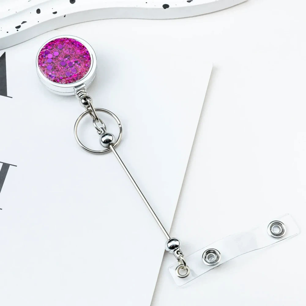 Beadable Glitter Sequins Badge Reels for DIY