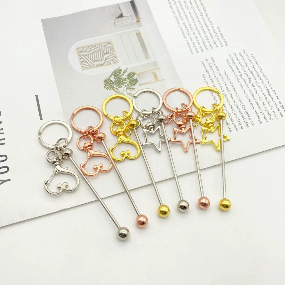 Beadable Heart and Star Shapes Metal Keychain for DIY