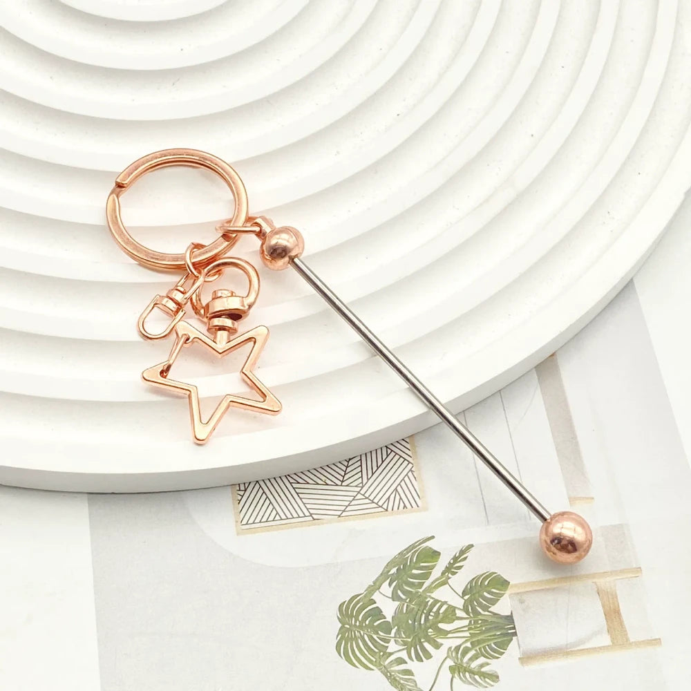 Beadable Heart and Star Shapes Metal Keychain for DIY