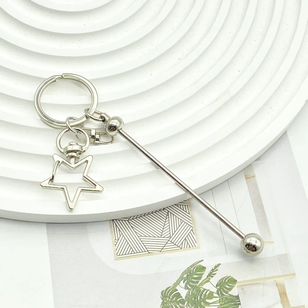 Beadable Heart and Star Shapes Metal Keychain for DIY