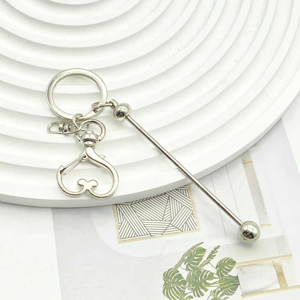 Beadable Heart and Star Shapes Metal Keychain for DIY