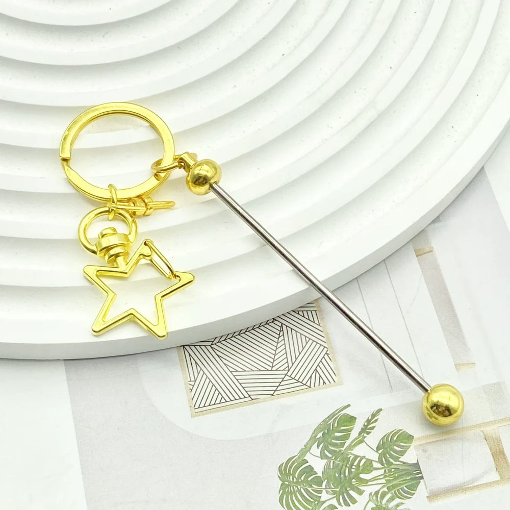 Beadable Heart and Star Shapes Metal Keychain for DIY