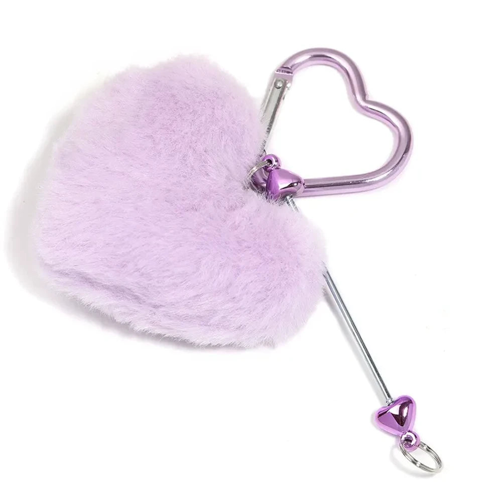 Beadable Heart Shaped Pom-Pom Keychain for DIY
