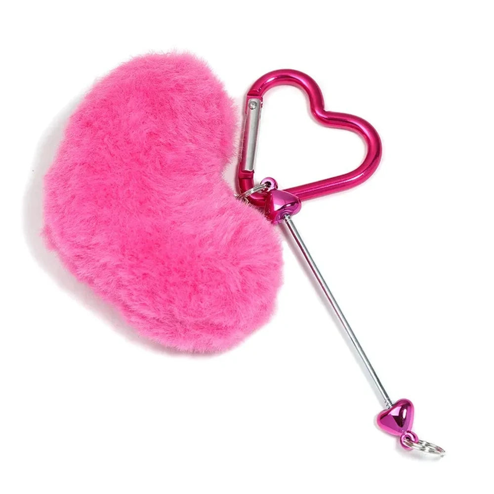 Beadable Heart Shaped Pom-Pom Keychain for DIY