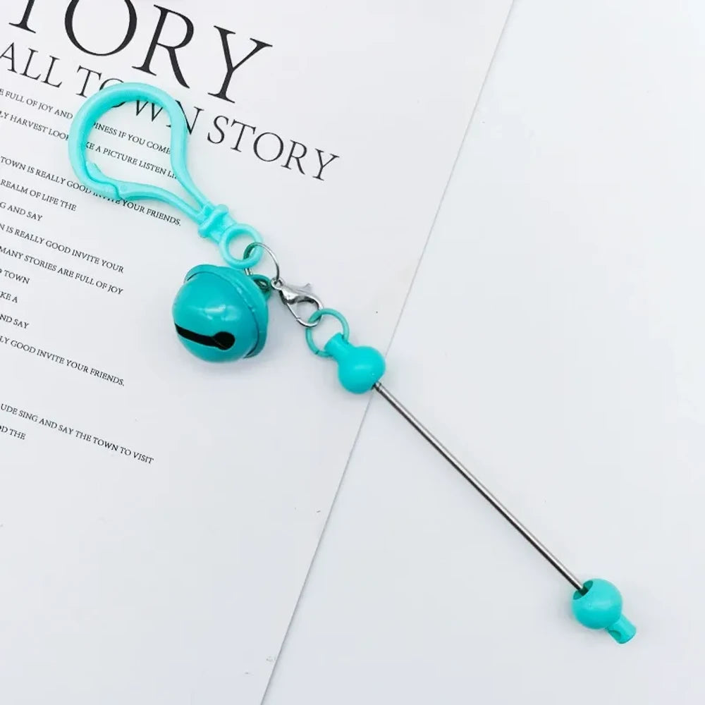 Beadable Metal and Plastic Keychain with Bell for DIY