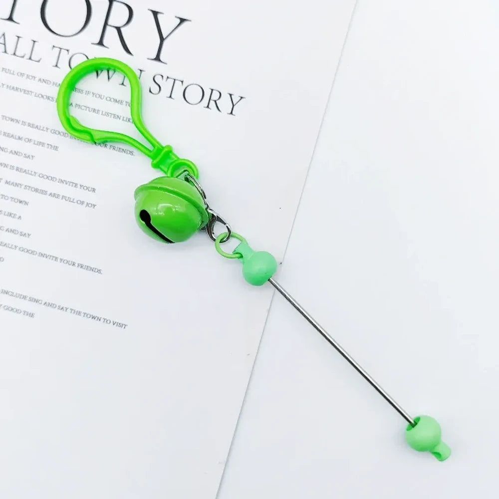 Beadable Metal and Plastic Keychain with Bell for DIY