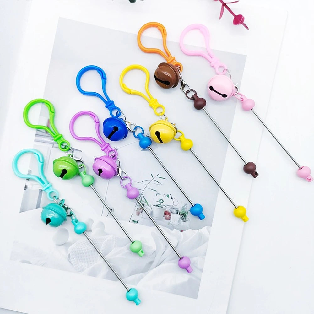 Beadable Metal and Plastic Keychain with Bell for DIY