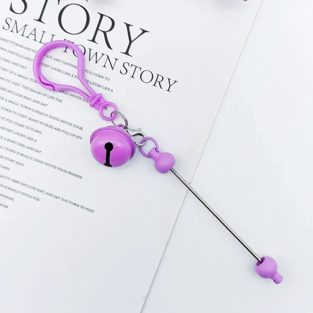 Beadable Metal and Plastic Keychain with Bell for DIY