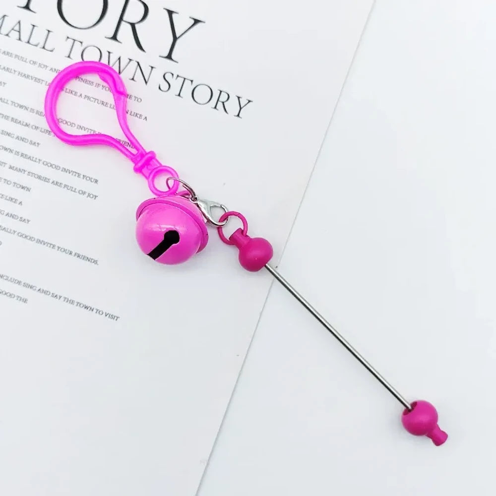Beadable Metal and Plastic Keychain with Bell for DIY