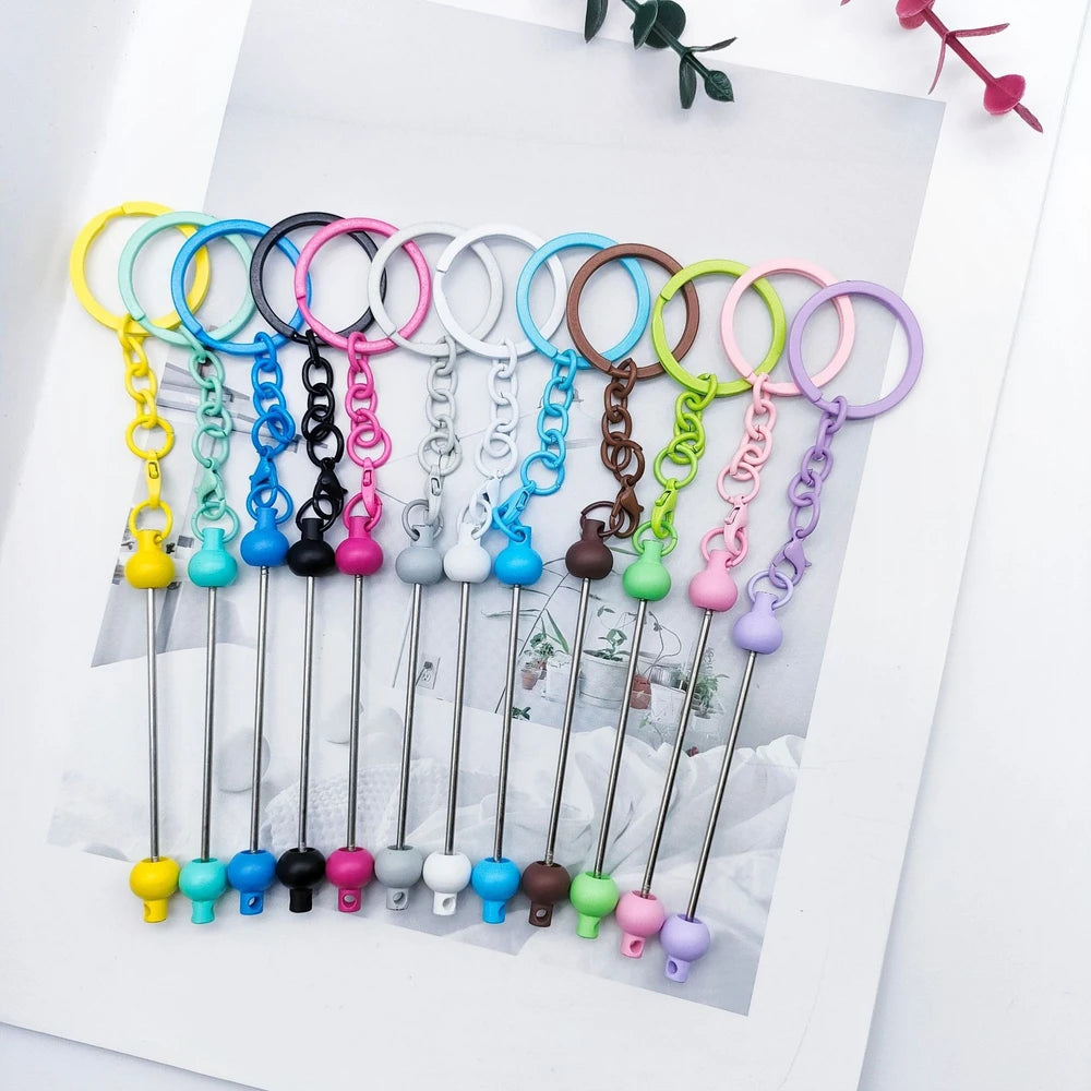 Beadable Multi Color Circular Buckle Metal and Plastic Keychain for DIY