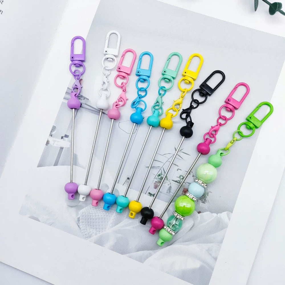 Beadable Multi Color Square Buckle Metal and Plastic Keychain for DIY