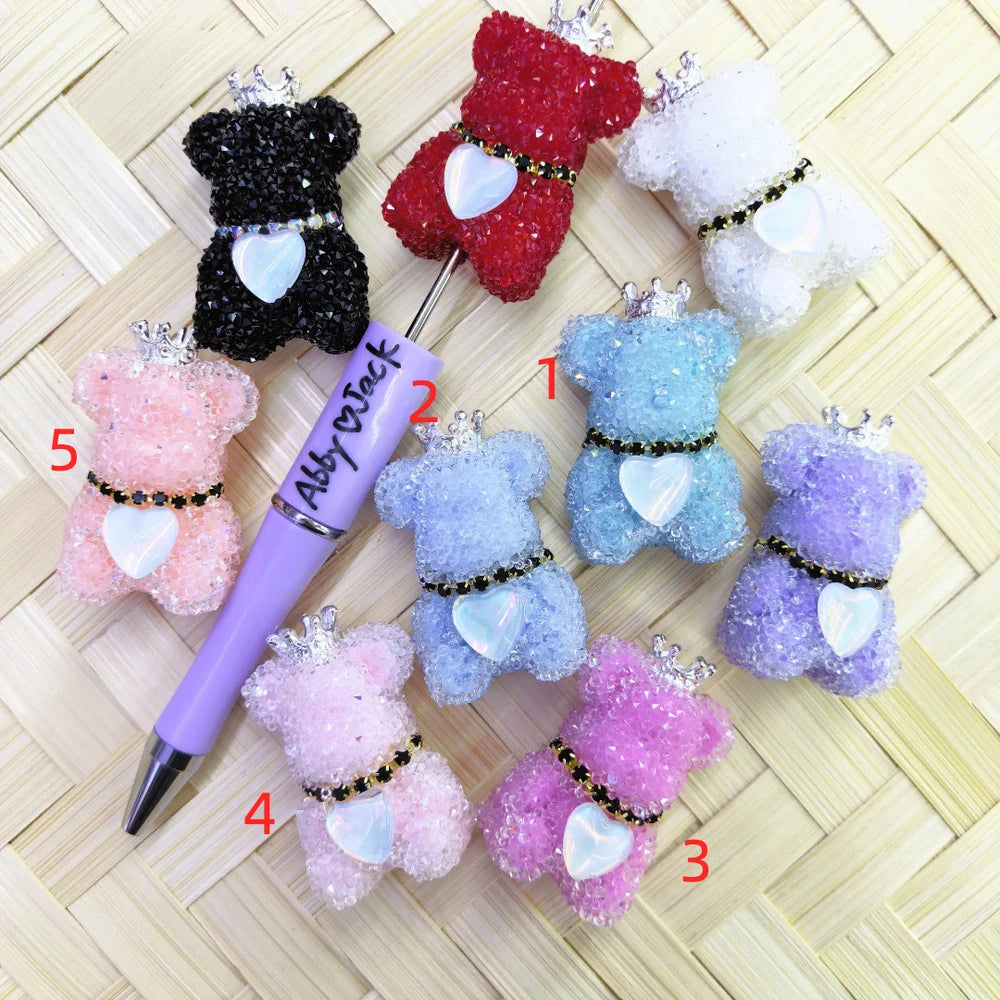 Bear with Rhinestones Chain Crown Heart Sugar Beads