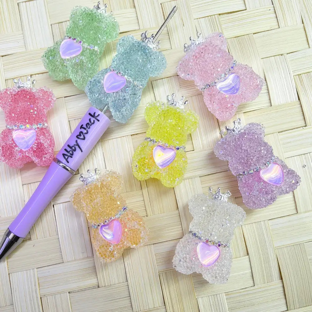 Bear with Sparkling Rhinestones Chain Crown Heart Sugar Beads