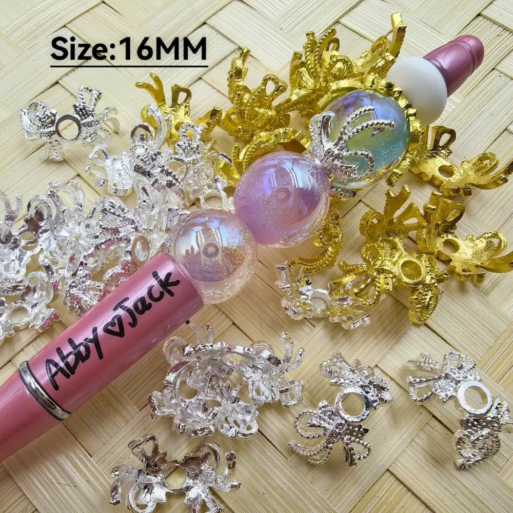 Bowtie in Silver and Golden Colors Bead Caps Cages, 16MM