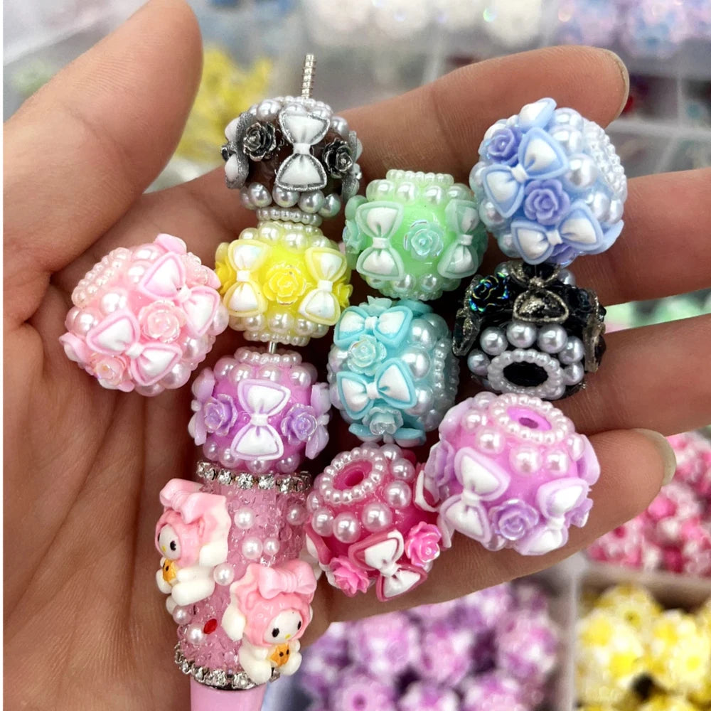 Bowtie Pearls Shiny Flowers Acrylic DIY Fancy Beads-Random Mixed