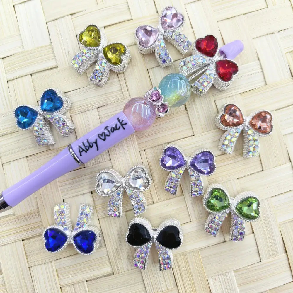 Bowtie with Heart Rhinestone Metal Beads