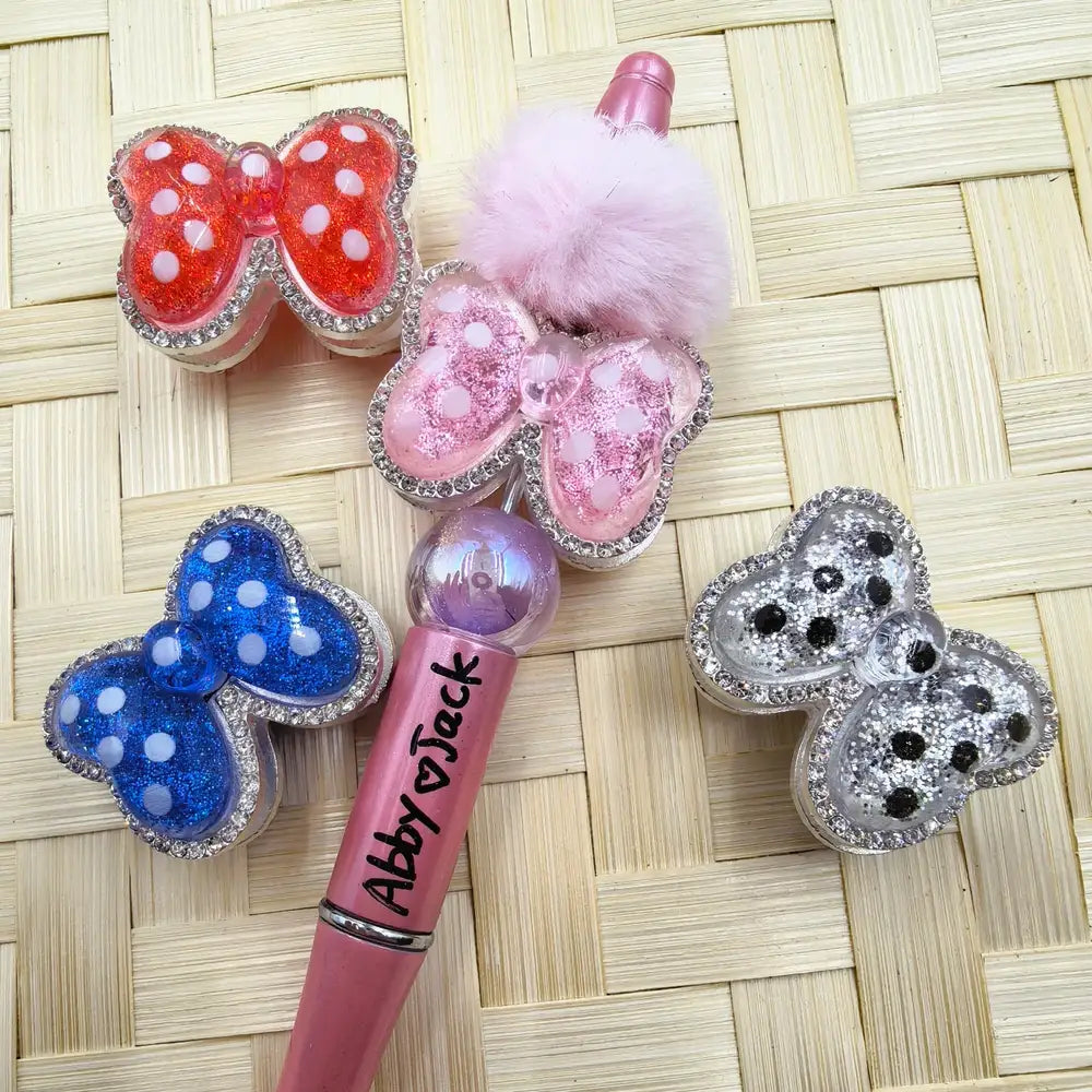 Bowtie with Rhinestones Chain Glitter Silver Metal Beads