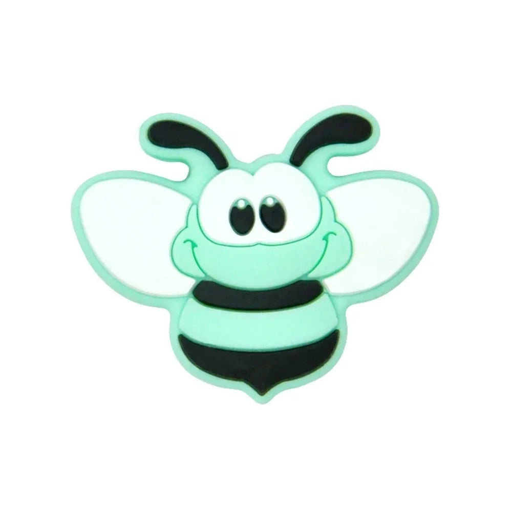Set of 8 cartoon bumble bee silicone focal beads in assorted colors including yellow, gold, pink, blue, mint, brown, and gray on white background. - 3