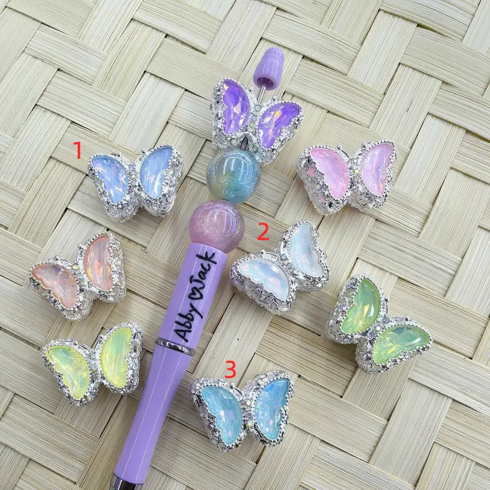 Butterfly with Rhinestones Silver Metal Beads