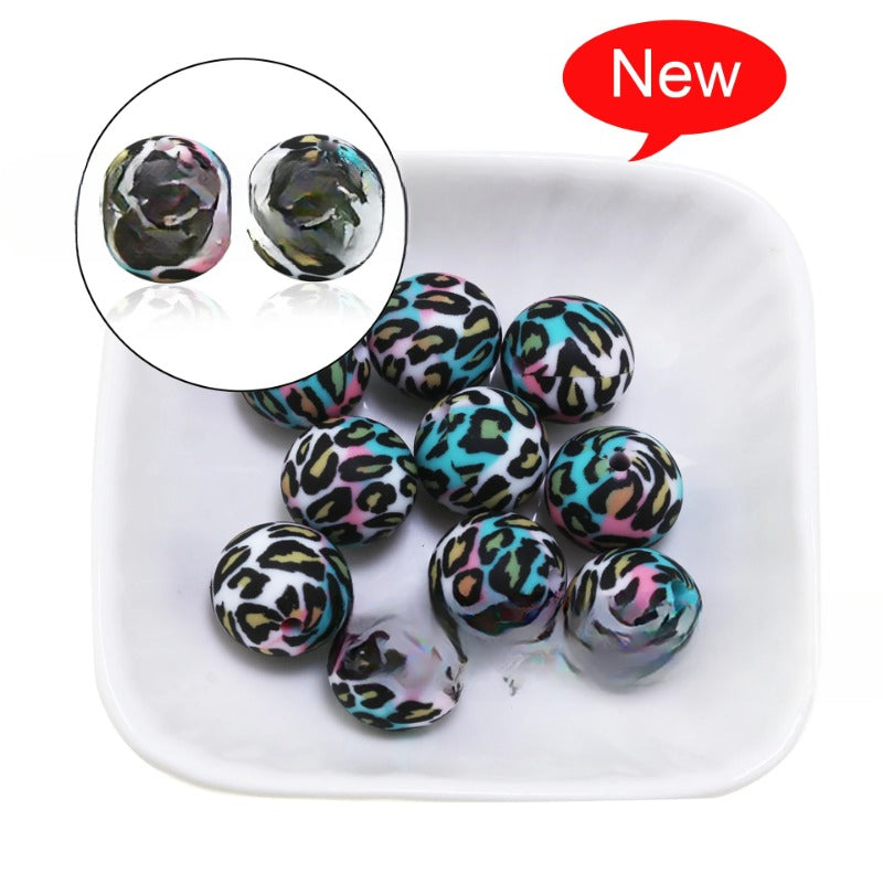 Leopard Print Water Transfer Silicone Beads-50PCS