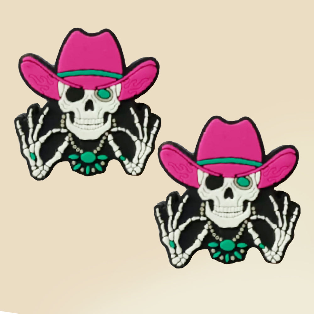 Pink Hat Skull Pattern Silicone Beads-10PCS