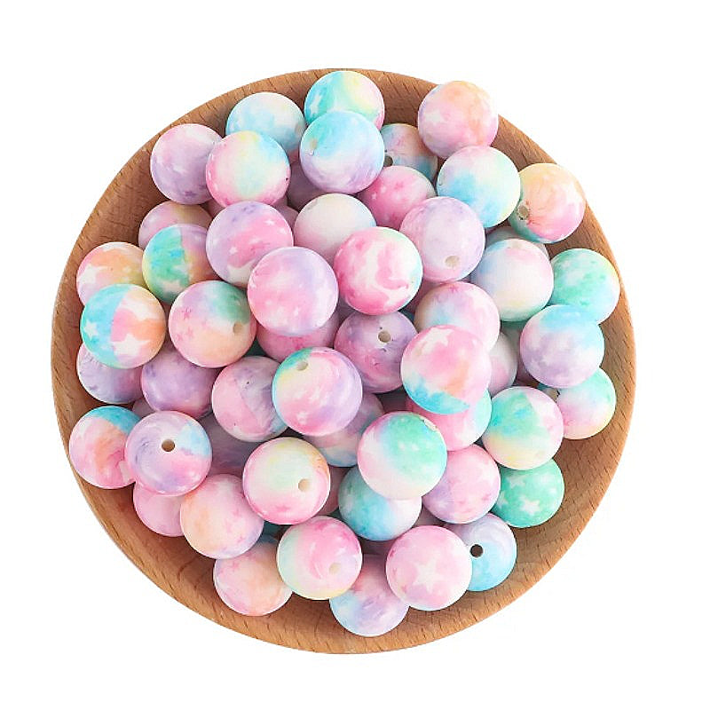 15mm Water Transfer Star Pattern Silicone Beads-50PCS