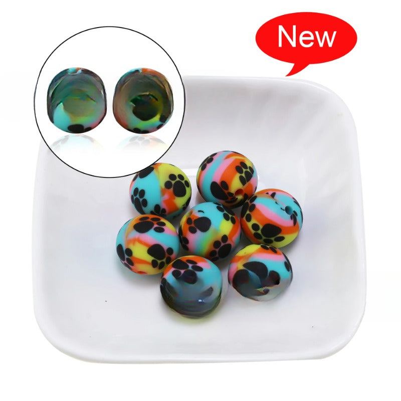 Leopard Print Water Transfer Silicone Beads-50PCS