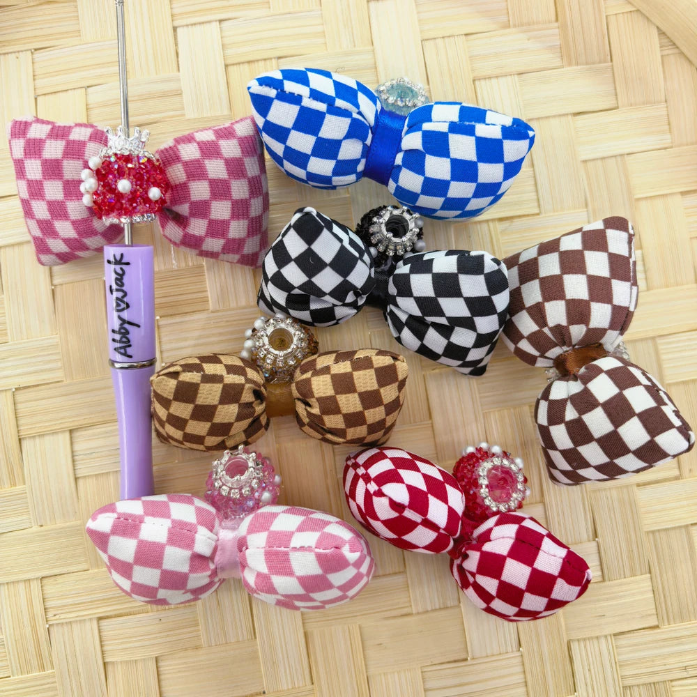 Checkered Pattern Bowtie Crown Pearls Rhinestone Chain Sugar Acrylic DIY Fancy Beads