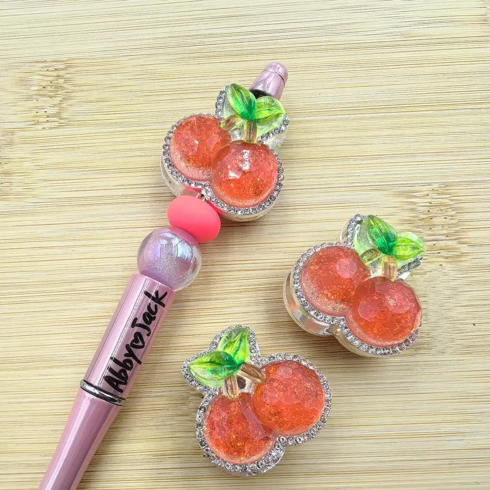 Cherry with Rhinestones Chain Glitter Silver Metal Beads