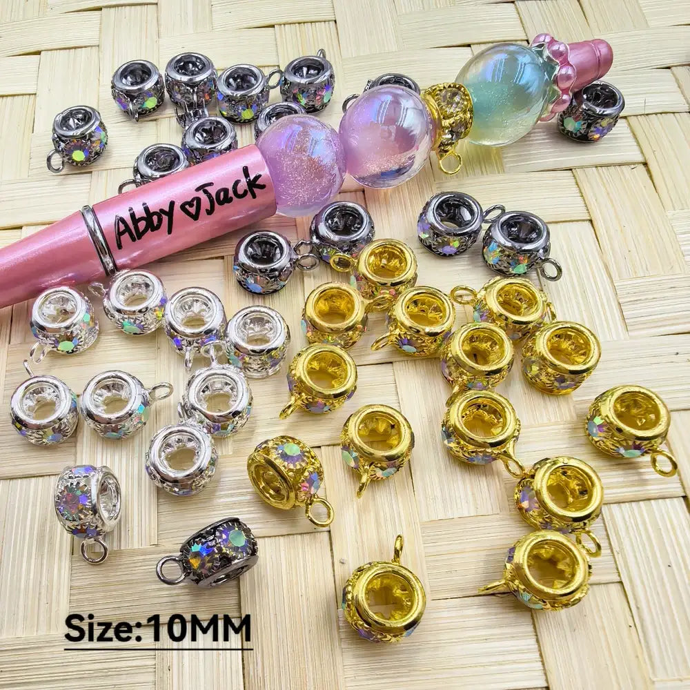 10MM Circular with Rhinestones Metal Bail Beads
