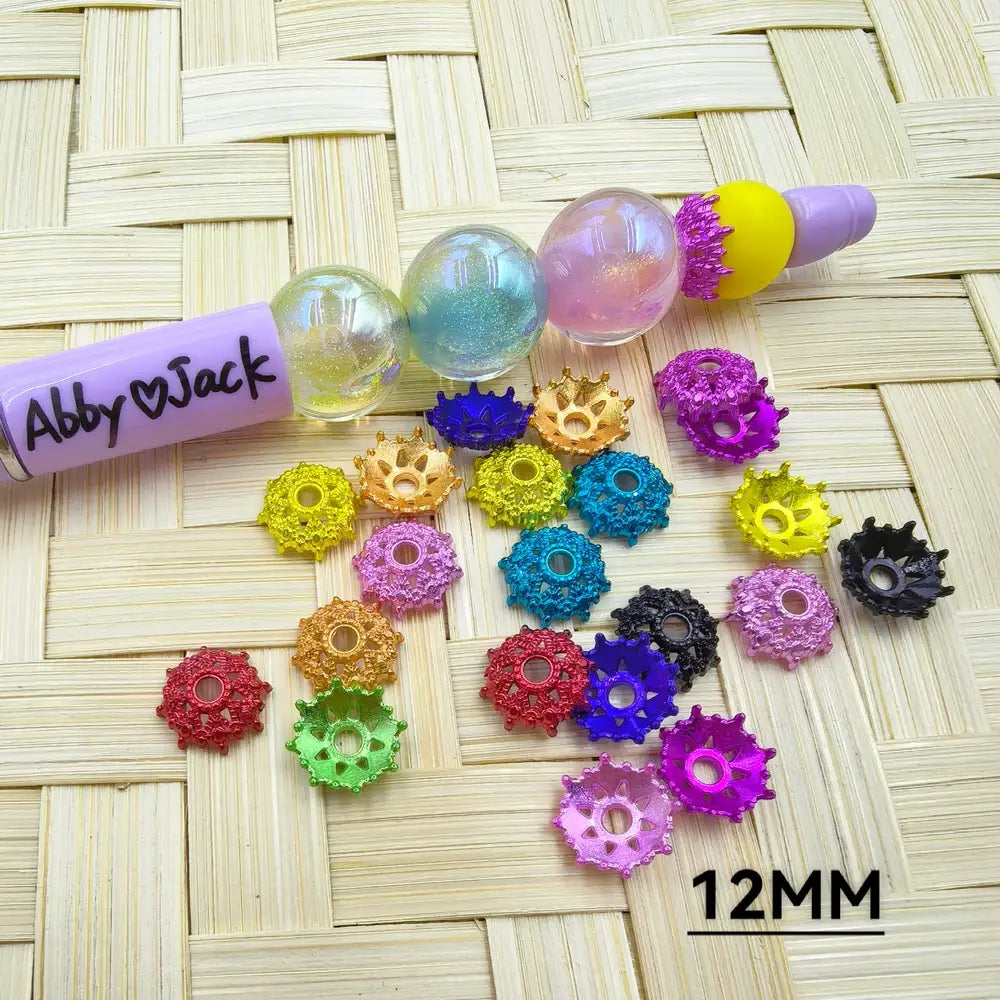 Colorful Metal Crown Bead Caps Cages in Solid Colors, 12MM -Random Mix