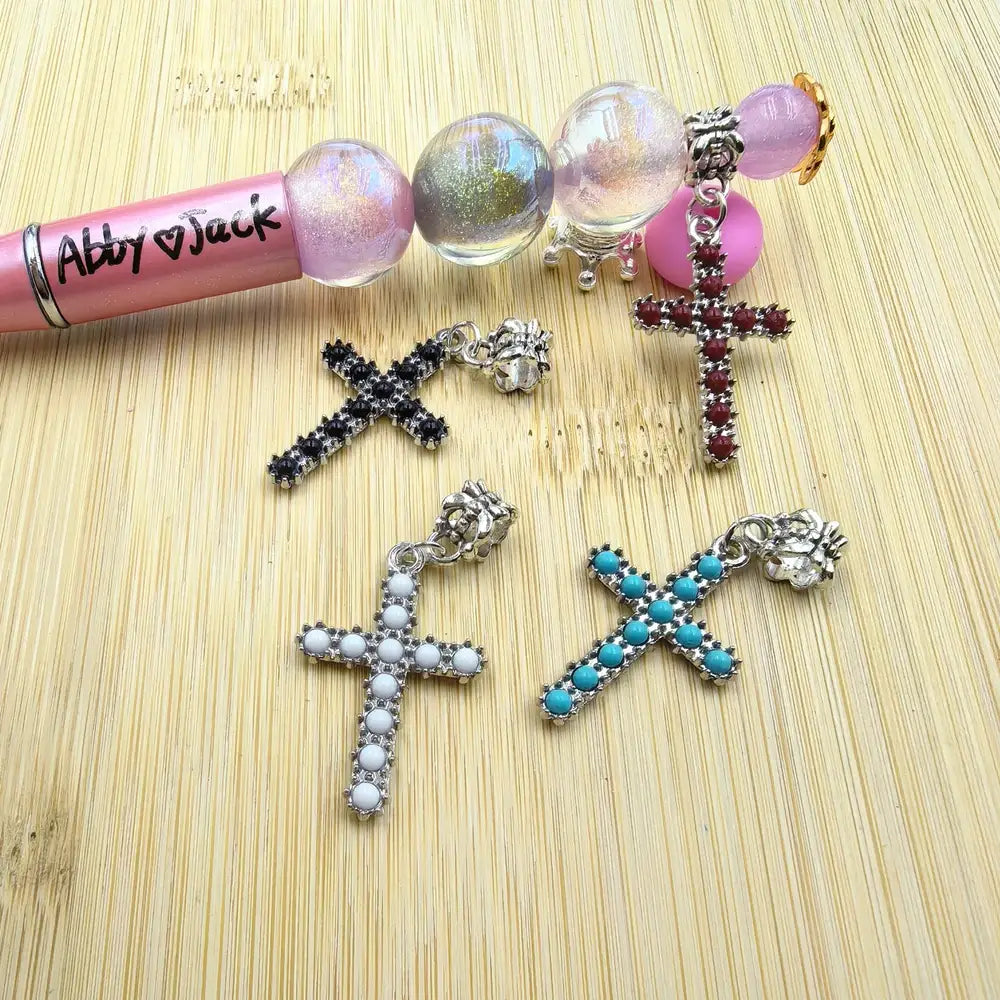 Cross Charm Pendant Silver Metal Bail Beads