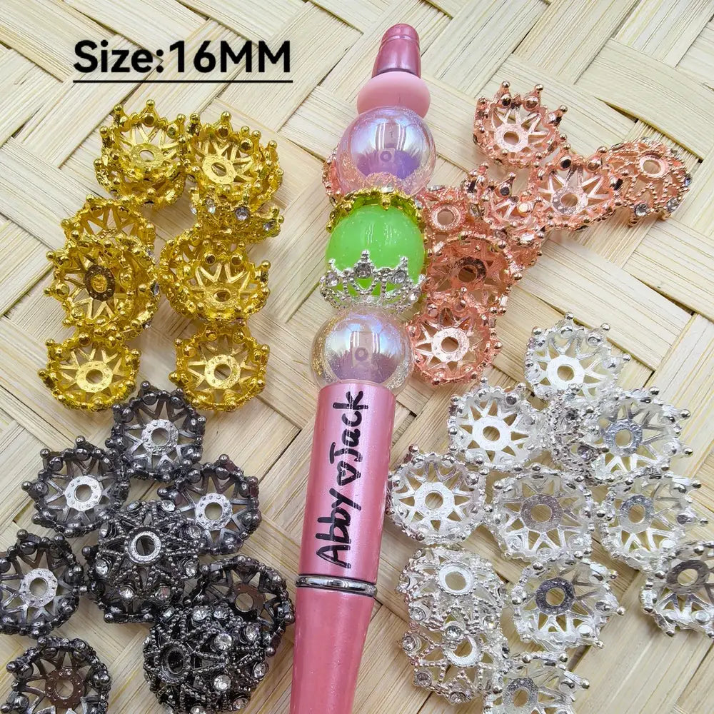 Crown with Rhinestone Bead Caps Cages, 16MM