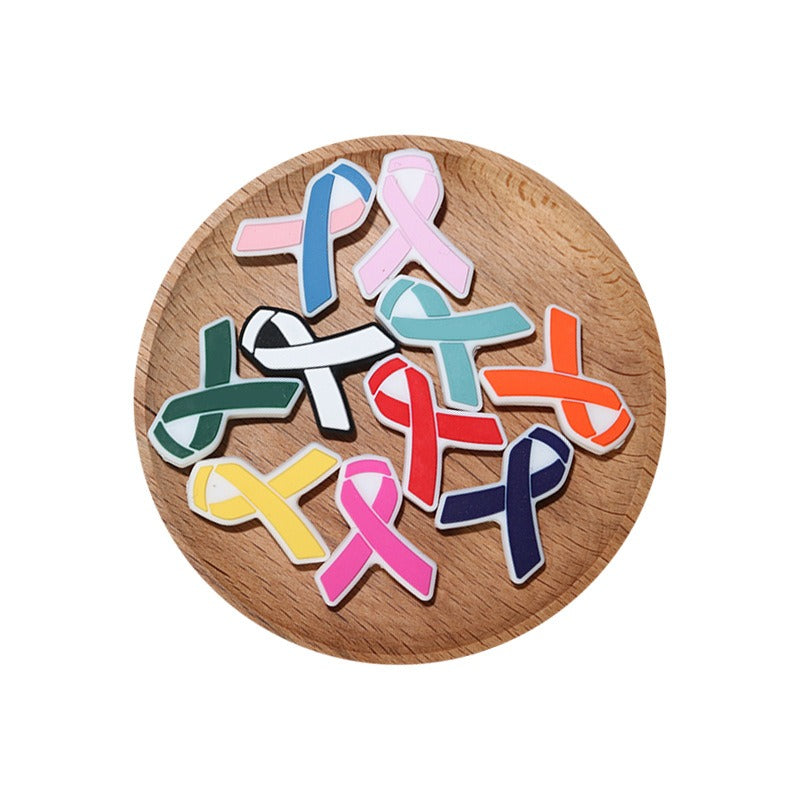 Cartoon Ribbon Publicity Prevention Awareness Warning Badge Silicone Beads-10PCS