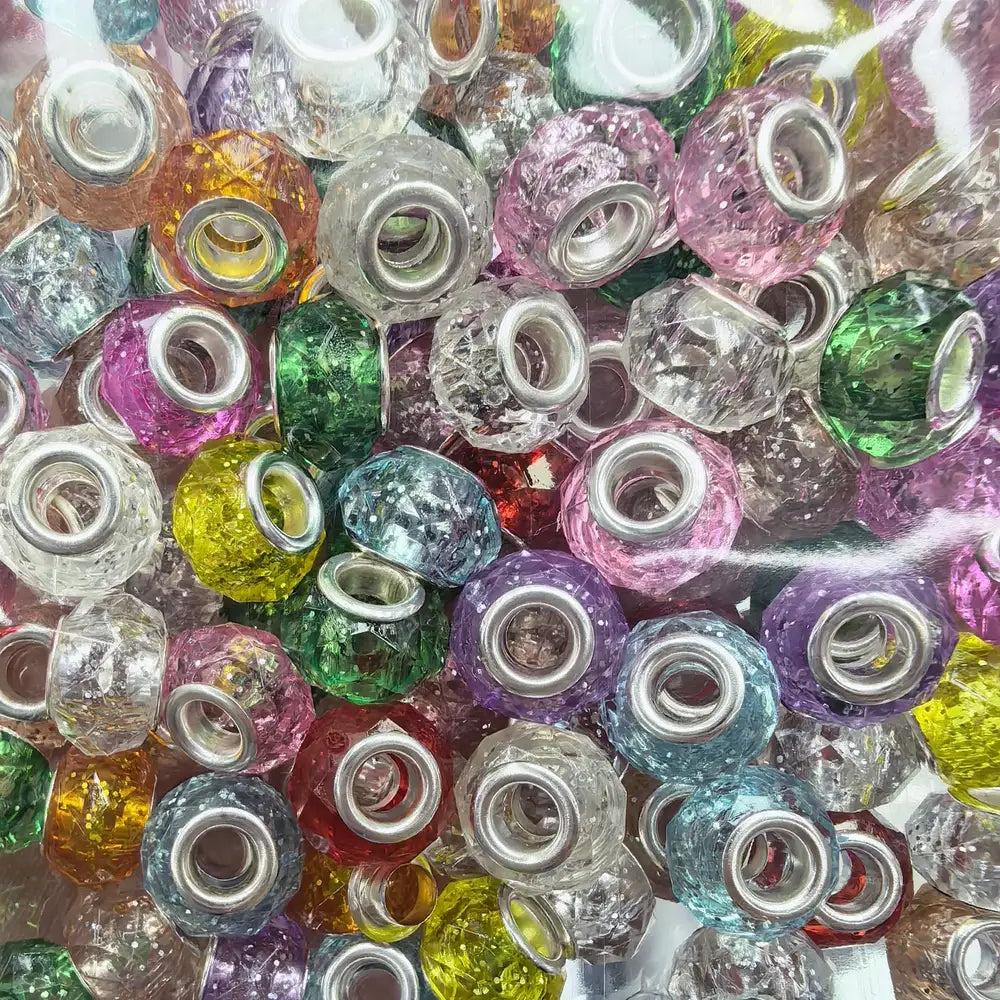 Diamond Cut Shape with Glitter Acrylic Big Hole Spacer