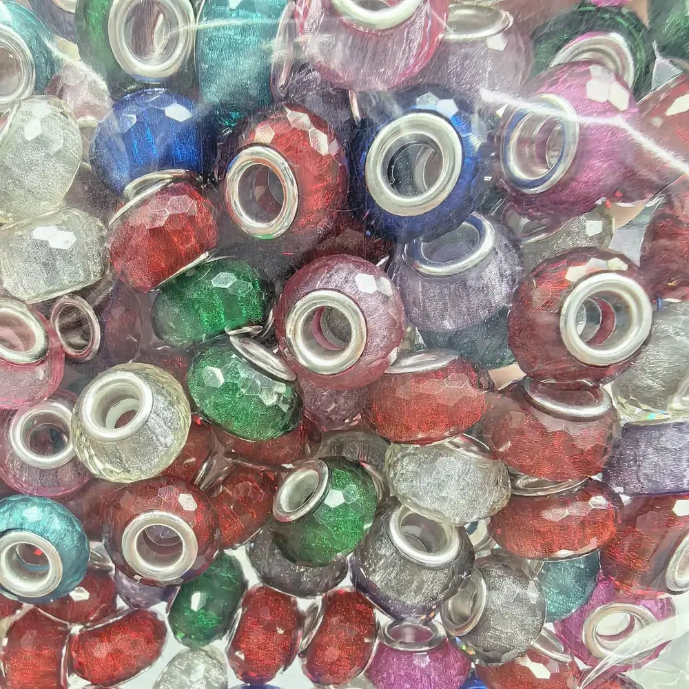 Diamond Cut Shape with Glitter Acrylic Big Hole Spacer