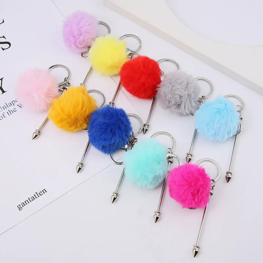 DIY Pom-Pom Rivet Beaded Keychain