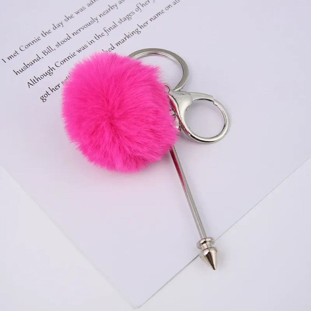 DIY Pom-Pom Rivet Beaded Keychain