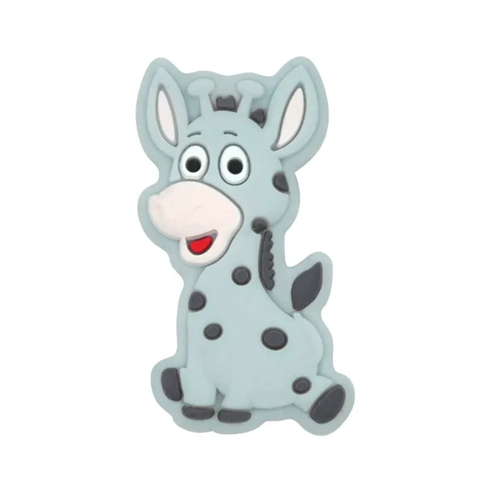 Assorted color cartoon donkey silicone focal beads with brown spots, shown in multiple pastel and bright colors including yellow, pink, green, grey, and blue, for DIY jewelry making and beadable pens. - 7