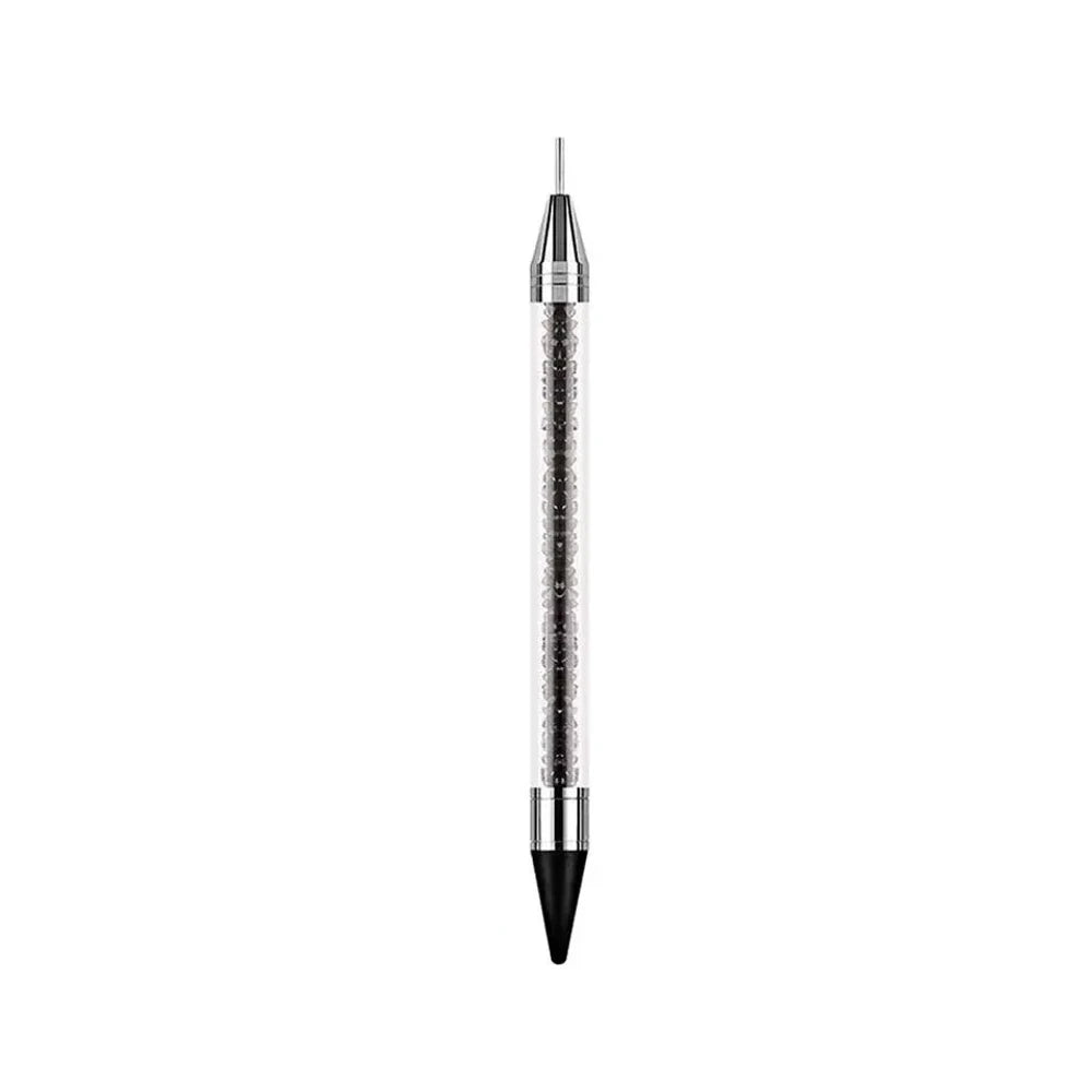 Set of 8 dual-ended rhinestone wax dotting pens with colorful crystal-filled acrylic barrels and metal tips in white, yellow, pink, green, purple, red, blue, and black. - Black