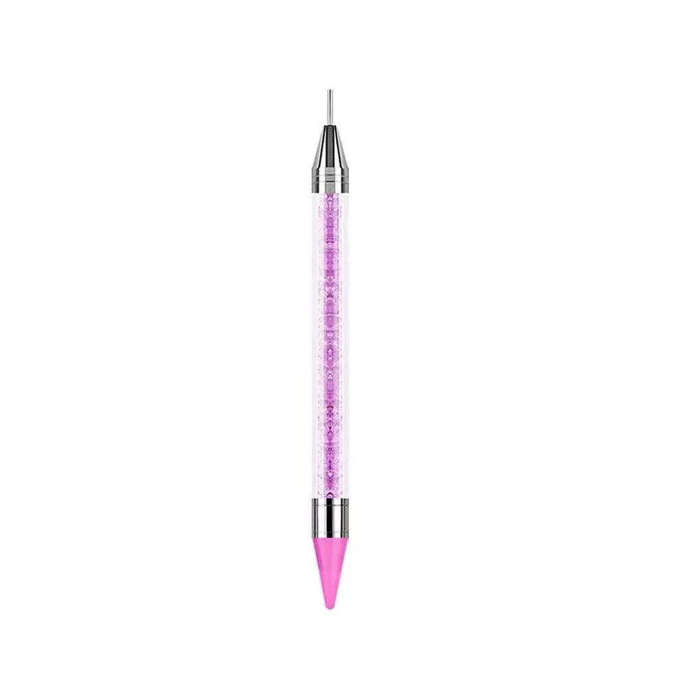 Set of 8 dual-ended rhinestone wax dotting pens with colorful crystal-filled acrylic barrels and metal tips in white, yellow, pink, green, purple, red, blue, and black. - Purple